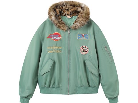 DONSMOKE Leopard Print Hooded Flight Jacket